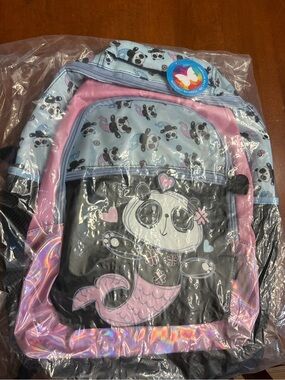 Kids Panda Mermaid Backpack - Pink and Light Blue